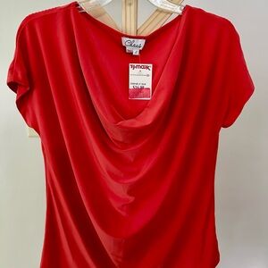 Chaus Red Draped Blouse with Elegant Neckline